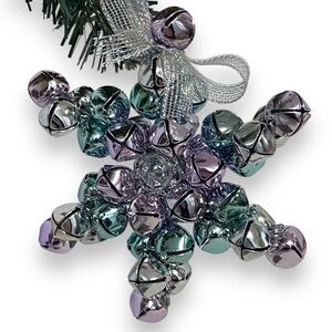 Jingle Bells Star Christmas Ornament Pink Blue Silver 4"